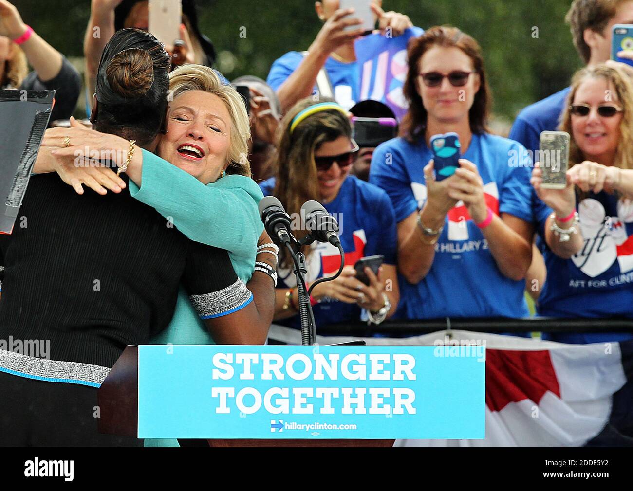 NO FILM, NO VIDEO, NO TV, NO DOCUMENTARY - Democratic presidential candidate Hillary Clinton hugs Sybrina Fulton, mother of Trayvon Martin, during a campaign rally at C.B. Smith Park in Pembroke Pines, FL, USA, on Saturday, November 5, 2016. Photo by Pedro Portal/El Nuevo Herald/TNS/ABACAPRESS.COM Stock Photo