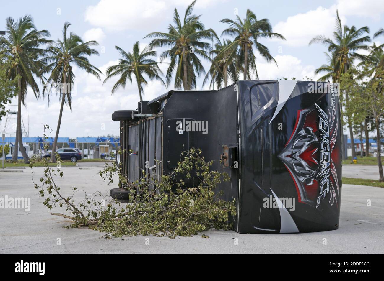 NO FILM, NO VIDEO, NO TV, NO DOCUMENTARY - An overturned trailer at Haulover Marina in the Hurricane Irma aftermath on Tuesday, September 12, 2017, in Miami Beach. Photo by David Santiago/El Nuevo Herald/TNS/ABACAPRESS.COM Stock Photo