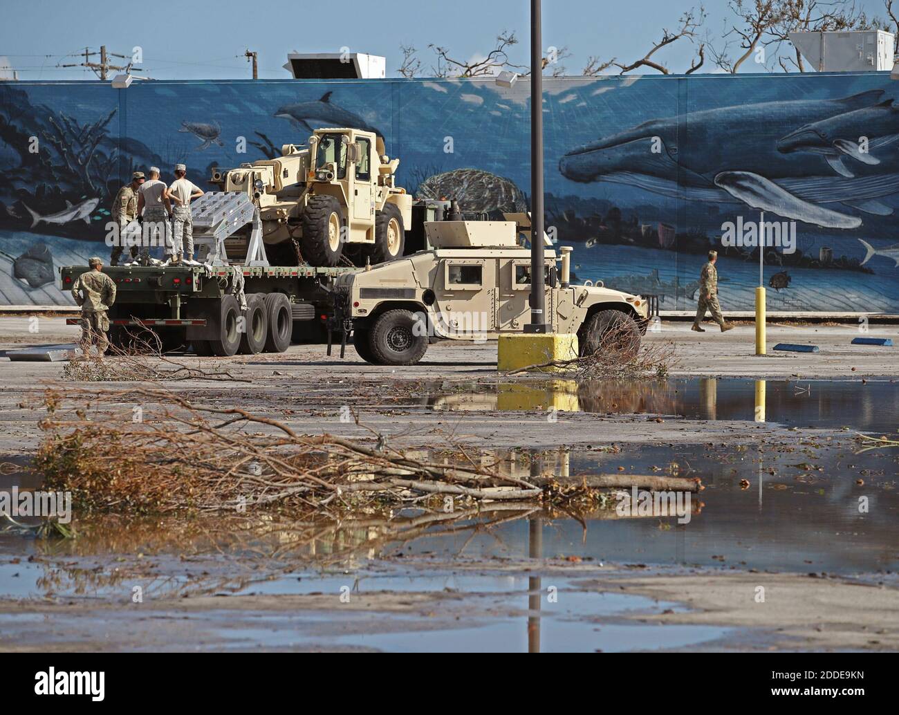 NO FILM, NO VIDEO, NO TV, NO DOCUMENTARY - National Guard members unload heavy equipment in Marathon in the aftermath of Hurricane Irma on Wednesday, September 13, 2017. Photo by Al Diaz/Miami Herald/TNS/ABACAPRESS.COM Stock Photo