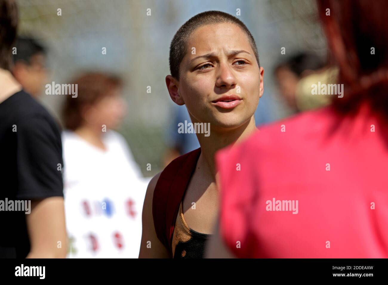 NO FILM, NO VIDEO, NO TV, NO DOCUMENTARY - Emma Gonzalez, a senior at Marjory Stoneman Douglas High School, gathers with people at North Community Park in Parkland, FL, USA for a protest on Sunday, February 18, 2018. Gonzalez is one of many survivors of a mass shooting that took place at the school on February 14, that left 17 people dead. Photo by John McCall/Sun Sentinel/TNS/ABACAPRESS.COM Stock Photo