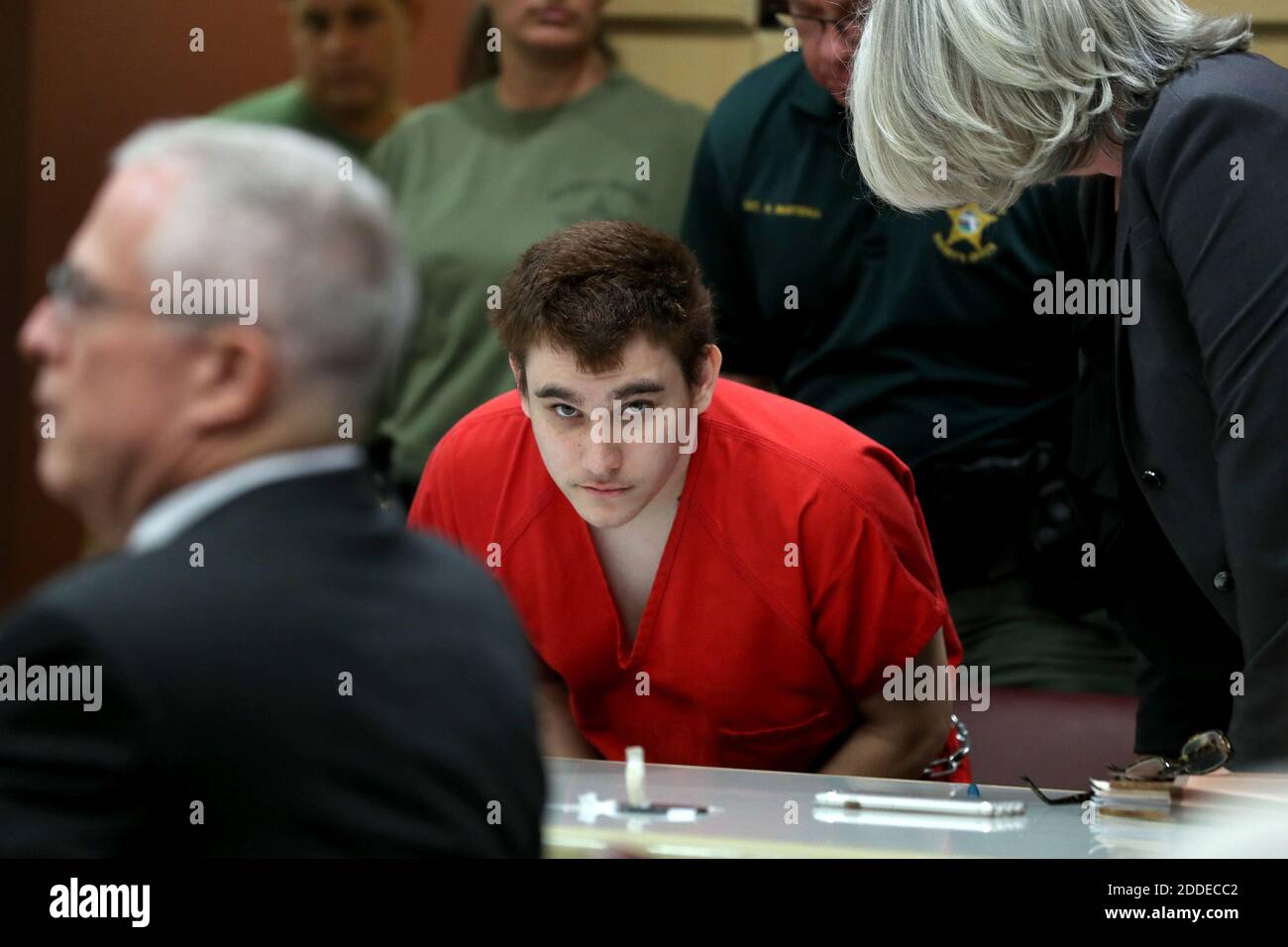 NO FILM, NO VIDEO, NO TV, NO DOCUMENTARY - Nikolas Cruz is seen during a status check on his case at the Broward County Courthouse in Fort Lauderdale, FL, USA on Wednesday, August 15, 2018. Photo by Amy Beth Bennett/Sun Sentinel/TNS/ABACAPRESS.COM Stock Photo