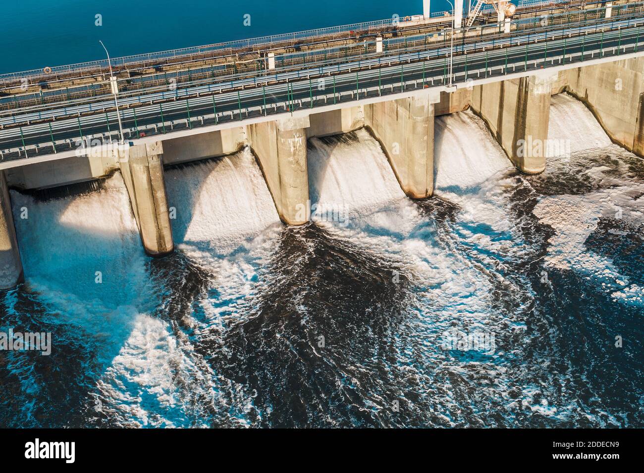 Hydroelectric Dam or Hydro Power Station, aerial top view Stock Photo