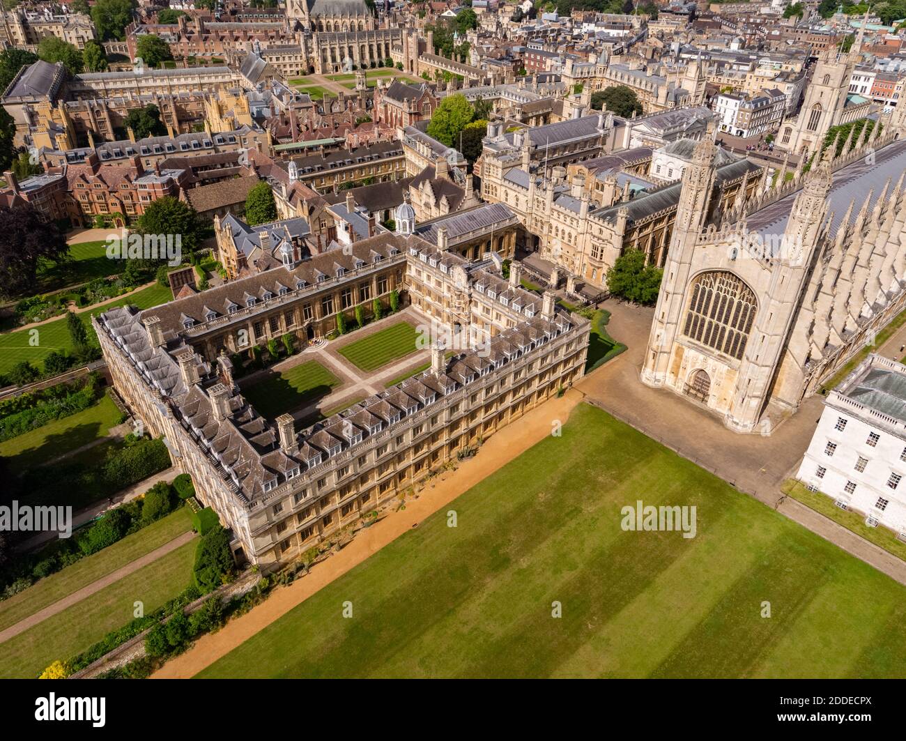 Aerial drone view of King's College Cambridge in England UK. King's