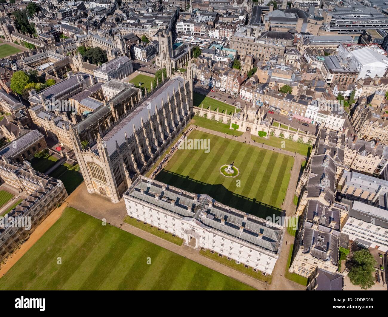 Aerial drone view of King's College Cambridge in England UK. King's College is a constituent college of the University of Cambridge. Stock Photo