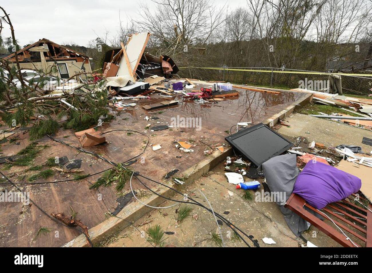NO FILM, NO VIDEO, NO TV, NO DOCUMENTARY - There is nothing left of #16. The home was swept off of its foundation. This neighborhood just off Lee CR 430 received severe tornado damage. Tornado damage in Smith's Station, Alabama on March 4, 2019. At least 23 people are confirmed dead following Sunday's tornado outbreak with violent storms that left debris strewn across southern Alabama and Georgia. Photo by Joe Songer/Alabama Media Group/TNS/ABACAPRESS.COM Stock Photo