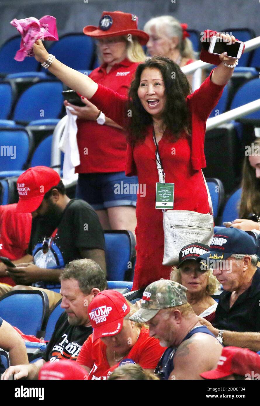 NO FILM, NO VIDEO, NO TV, NO DOCUMENTARY - Trump supporters cheer inside the Amway Center before the President Trump campaign rally in downtown Orlando, FL, USA on Tuesday, June 18, 2019. Photo by Stephen M. Dowell/Orlando Sentinel/TNS/ABACAPRESS.COM Stock Photo