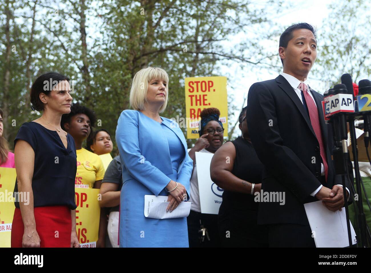 NO FILM, NO VIDEO, NO TV, NO DOCUMENTARY - Sean J. Young, legal director of the ACLU of Georgia, speaks at a press conference following the American Civil Liberties Union, the ACLU of Georgia, the Center for Reproductive Rights, and Planned Parenthood filing of a lawsuit challenging Georgia's HB 41, the 'heartbeat bill,' on the steps of the Richard B. Russell Federal Building, on Ted Turner Drive SW in Atlanta, GA, USA on Friday, June 28, 2019. Photo by Christina Matacotta/Atlanta Journal-Constitution/TNS/ABACAPRESS.COM Stock Photo