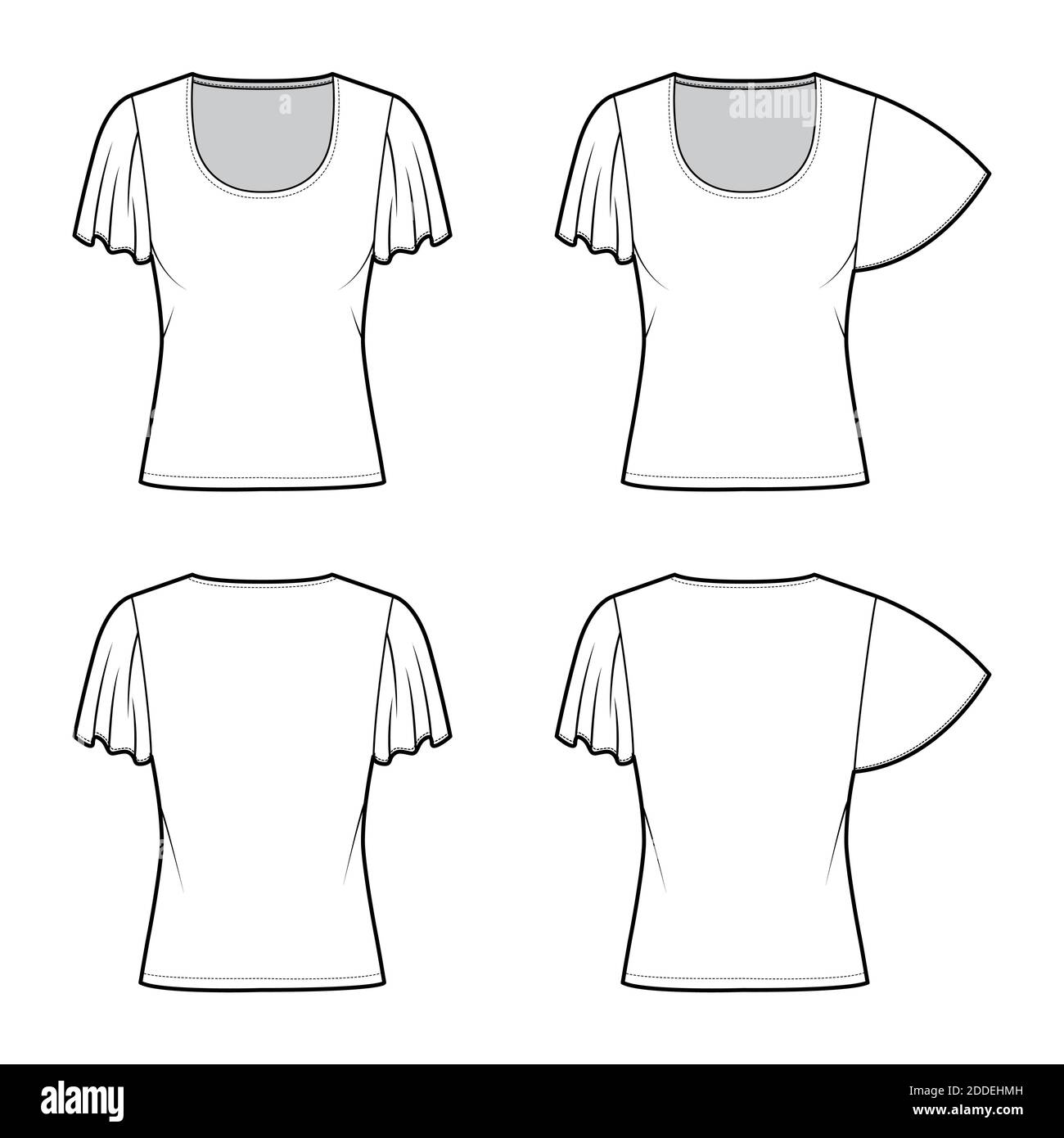 Set of Top with short circle sleeves technical fashion illustration ...