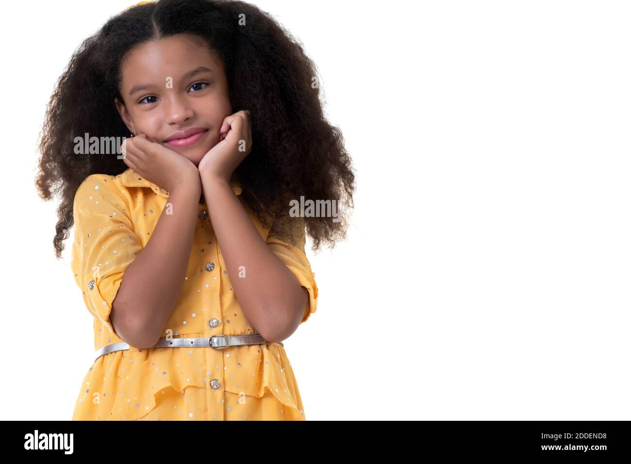Portrait of a cute multiracial small girl with an innicent expression -  Isolated on white Stock Photo - Alamy