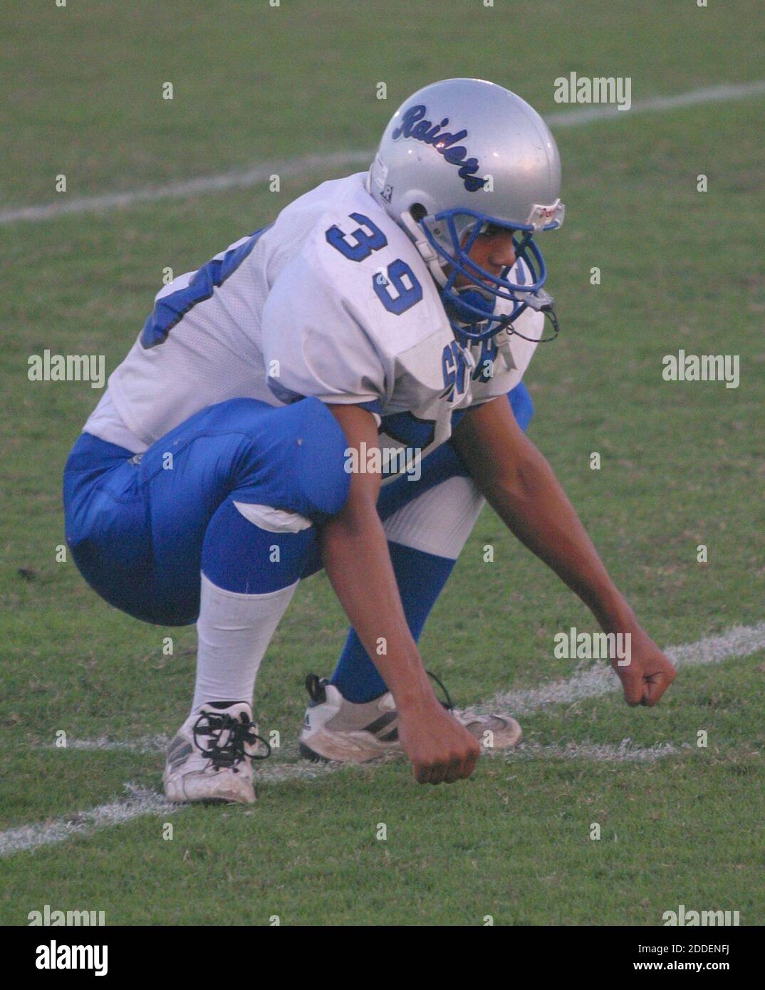 Plantation, FL 10-3-2002 14 year old Justin Simpson (#39 and son of OJ Simpson) playing football against American Heritage School, is a fullback with the Gulliver Preps Raiders, the JV football team at Gulliver Prep School. Photo by Adam Scull-PHOTOlink Stock Photo