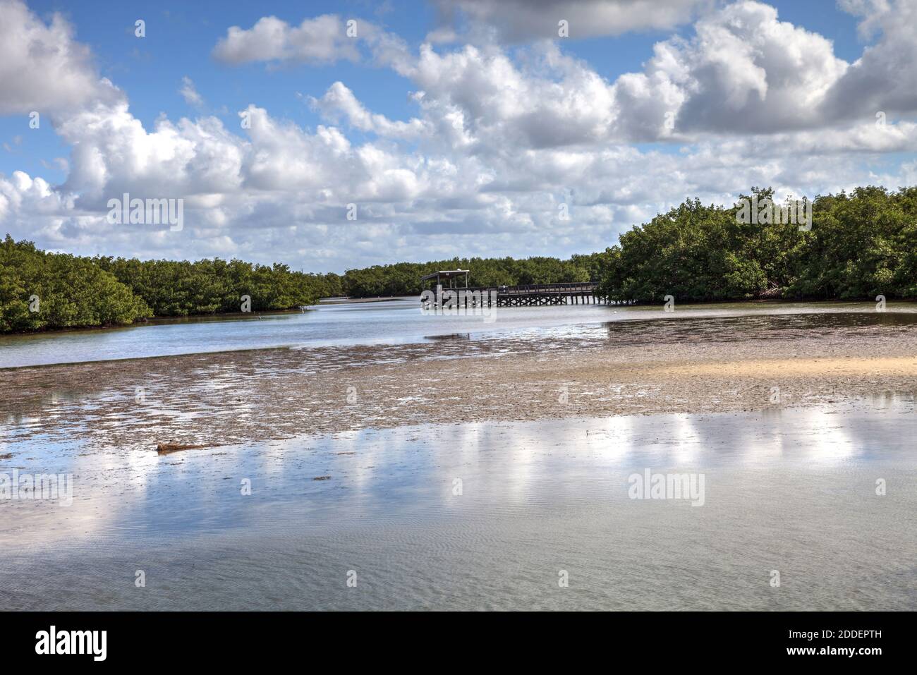 Fishing Pier over Waterway in Lovers Key State Park surrounded by ...