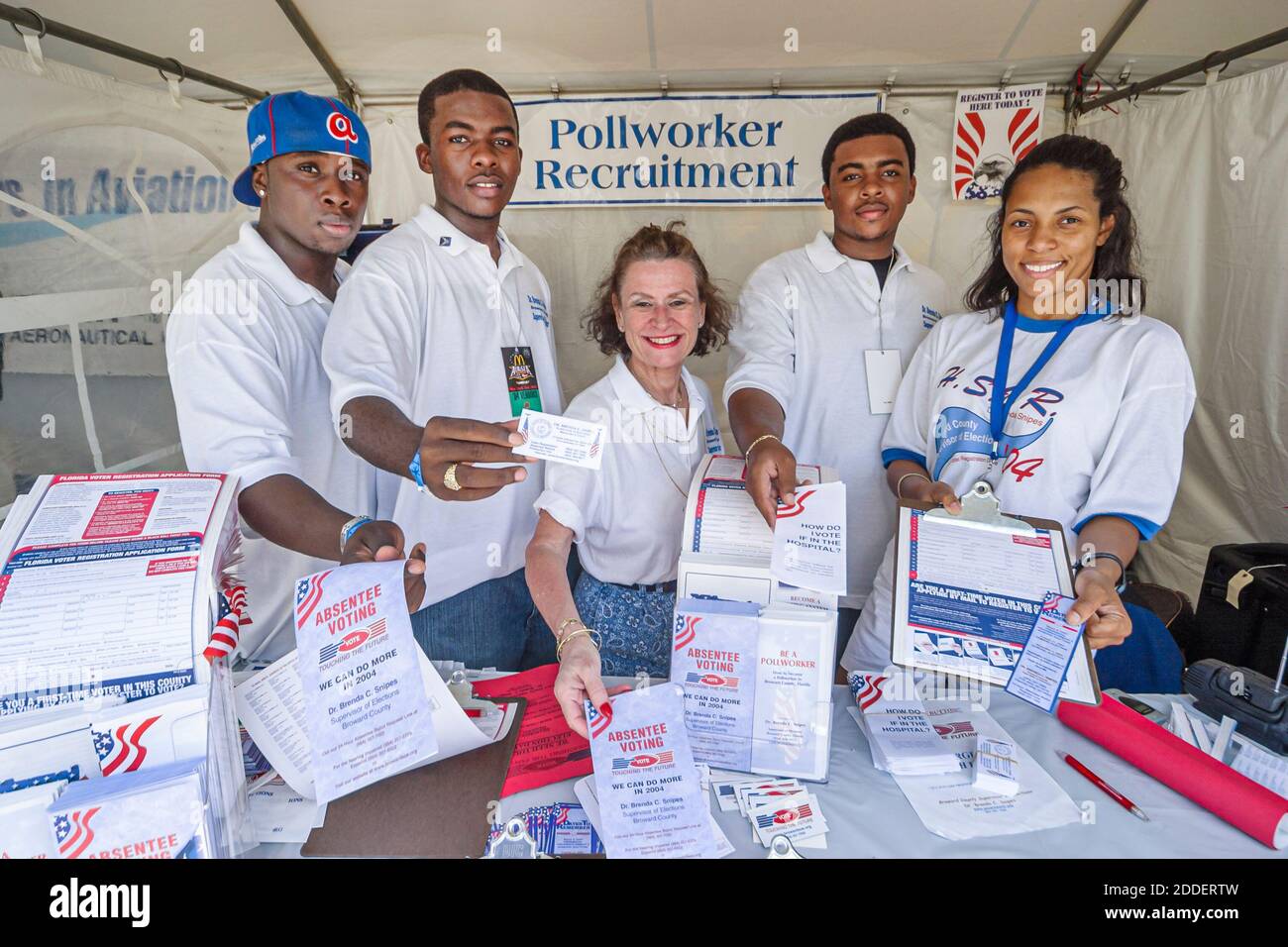 Florida Ft. Fort Lauderdale Beach Air & Sea Show military,Broward County voting exhibit poll worker recruitment recruiting,Black man woman female male Stock Photo