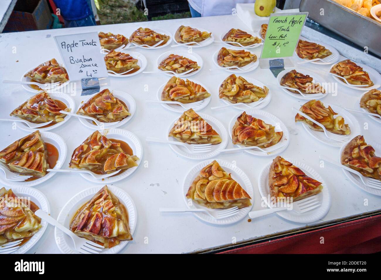 Florida Ft. Fort Lauderdale Cajun Zydeco Crawfish Festival,celebration fair event food French apple tart pie slices,display sale vendor, Stock Photo