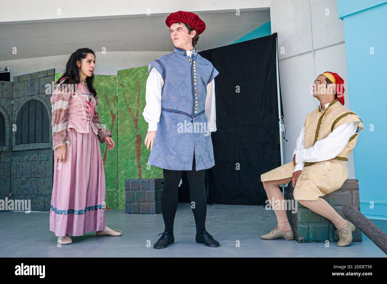 Miami Beach Florida,North Beach Bandshell,community Shakespeare theater theatre,performance student students actors acting characters play drama costu Stock Photo