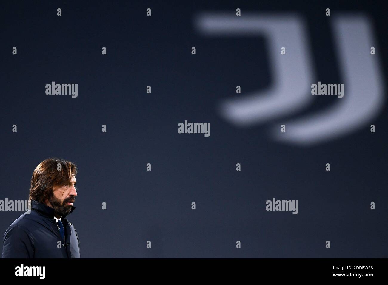 Turin, Italy - 24 November, 2020: Andrea Pirlo, head coach of Juventus FC, looks on during warm up prior to the UEFA Champions League Group G football match between Juventus FC and Ferencvarosi TC. Credit: Nicolò Campo/Alamy Live News Stock Photo