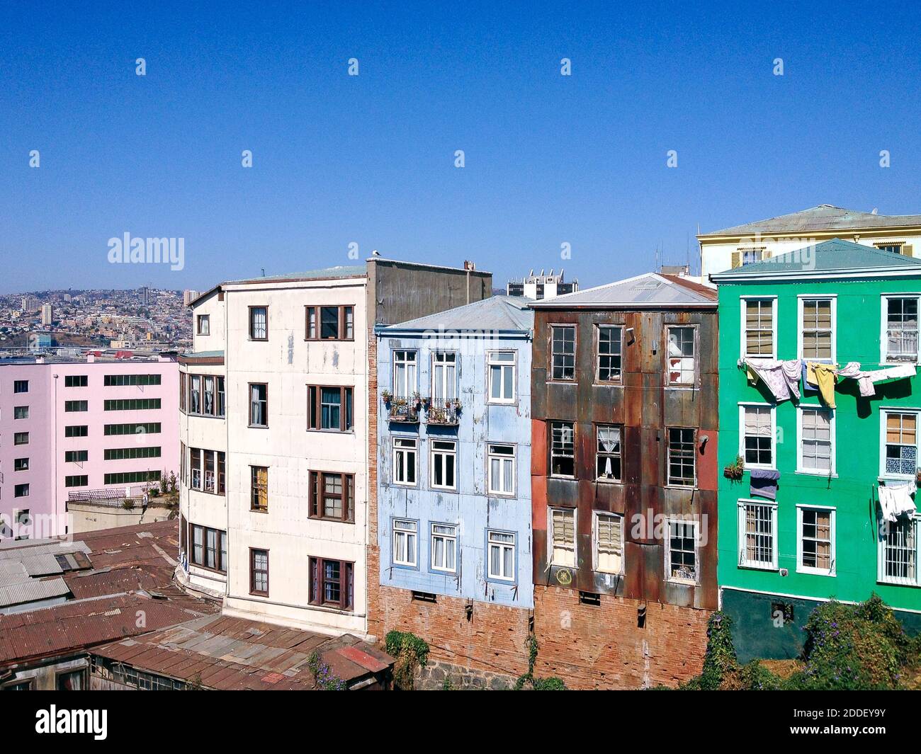 Colorful neighborhood in Valparaiso Chile Stock Photo