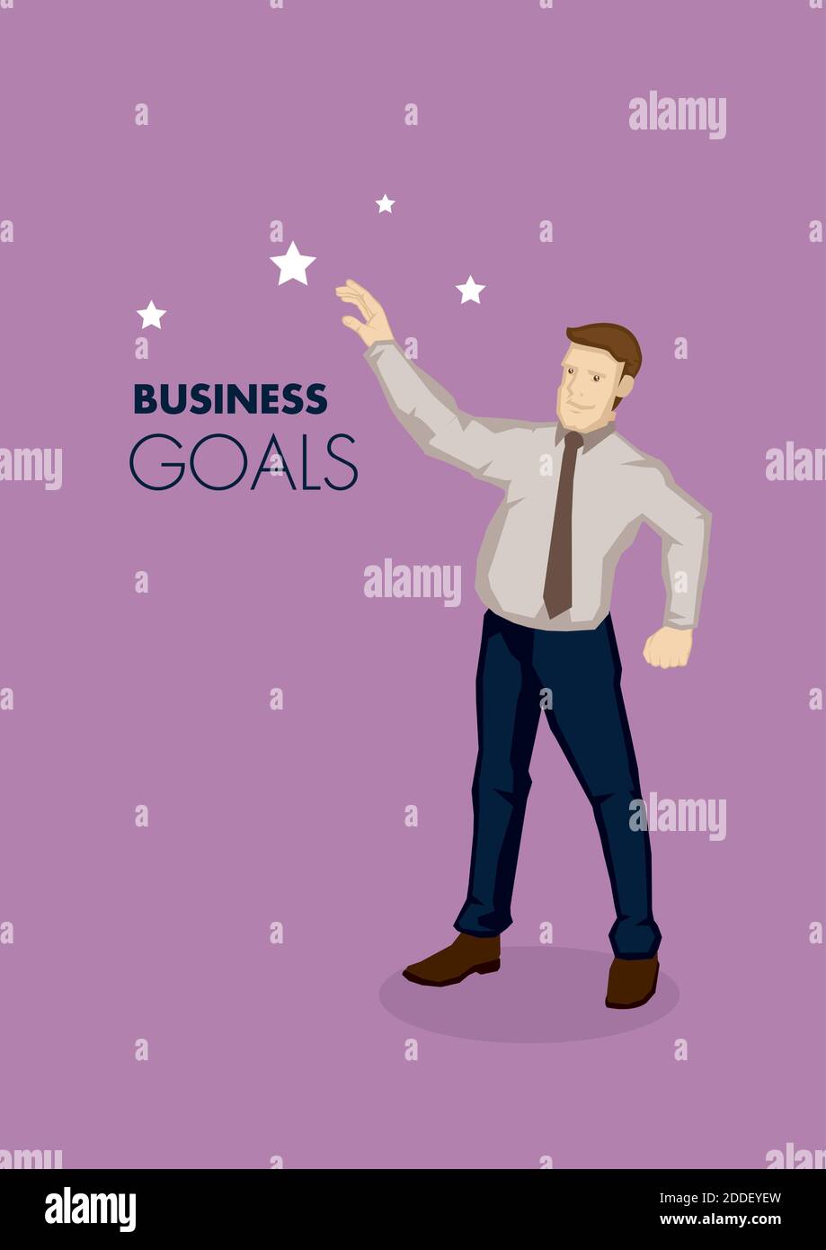 Vector business illustration of cartoon businessman character reaching