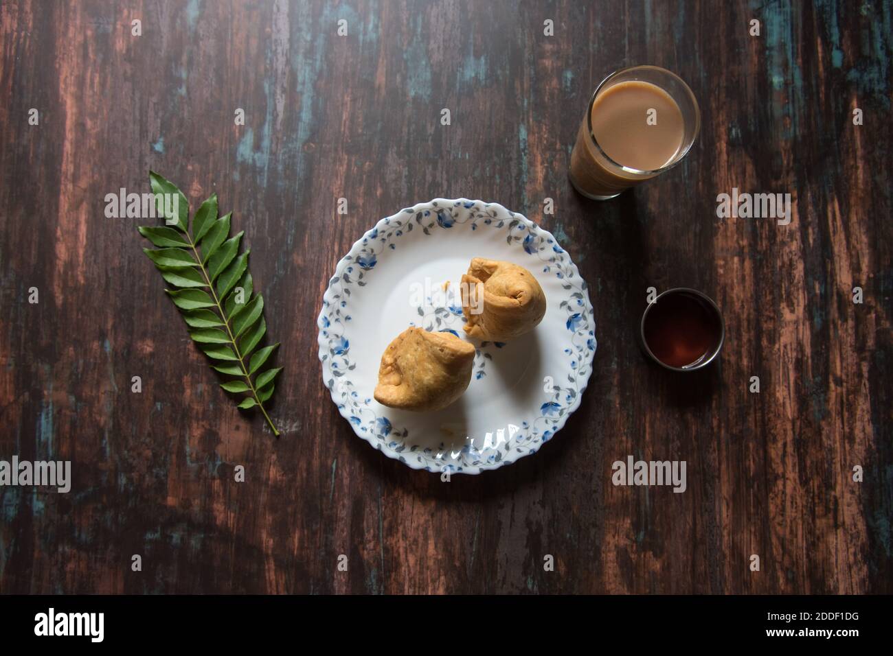 samosa and chai or tea with condiments Stock Photo