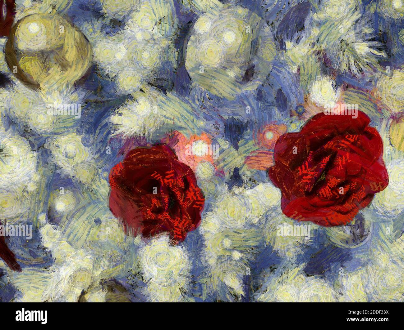 White christmas tree and golden and silver decorative balls red flowers