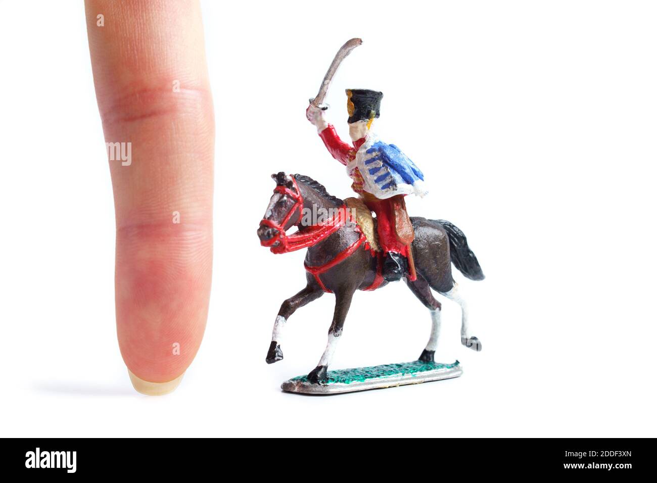 Image of tin soldier with horse on the white background Stock Photo