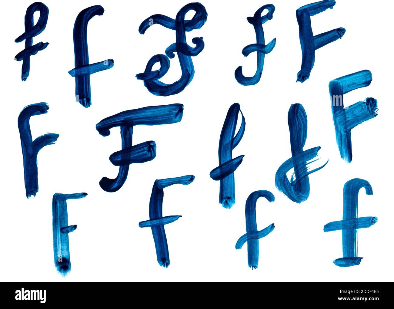 The letter F is drawn in different versions. Stock Photo