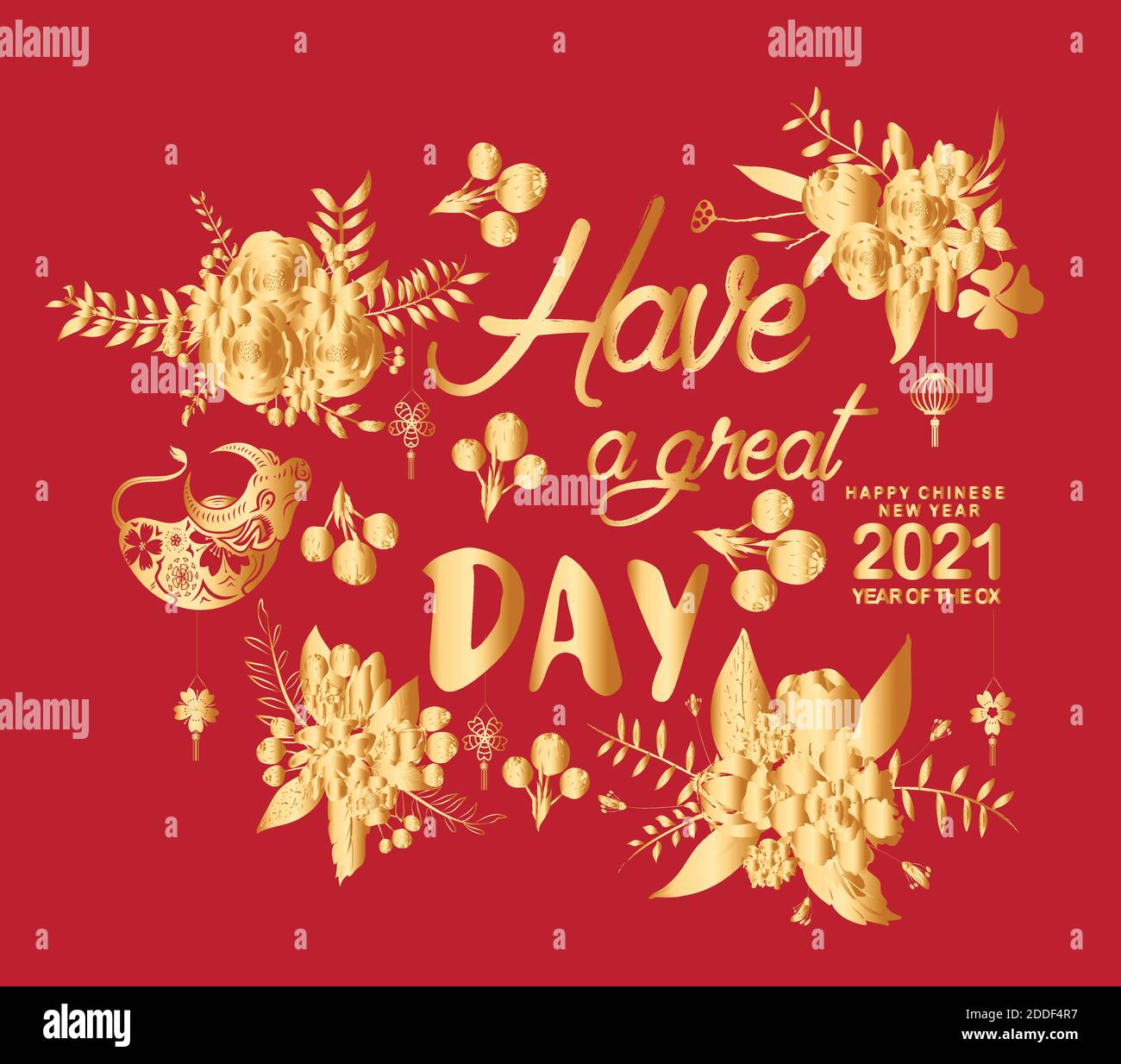 Happy Chinese New Year 21 Of The Ox Gold Zodiac Sign Gold Floral Decoration For Greetings Card Invitation Posters Brochure Calendar Flyers B Stock Vector Image Art Alamy