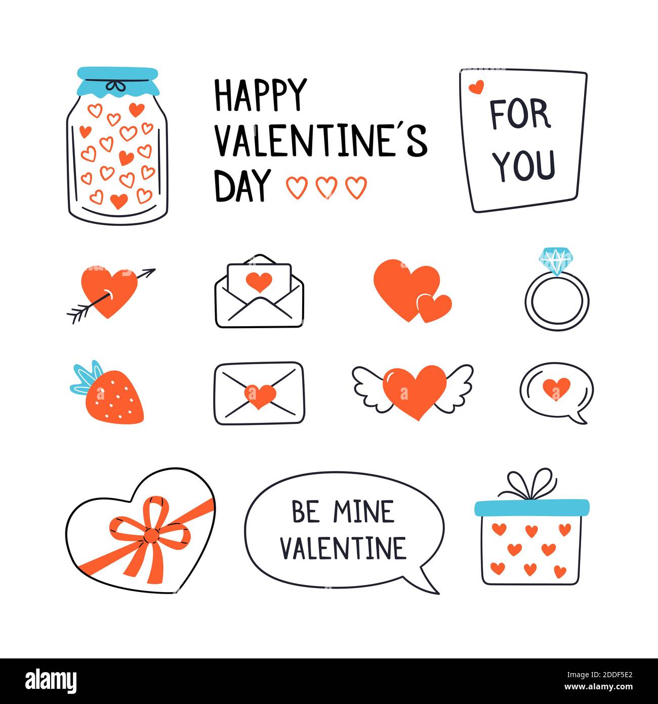 Valentines Day design set with hand drawn elements. Vector illustration ...