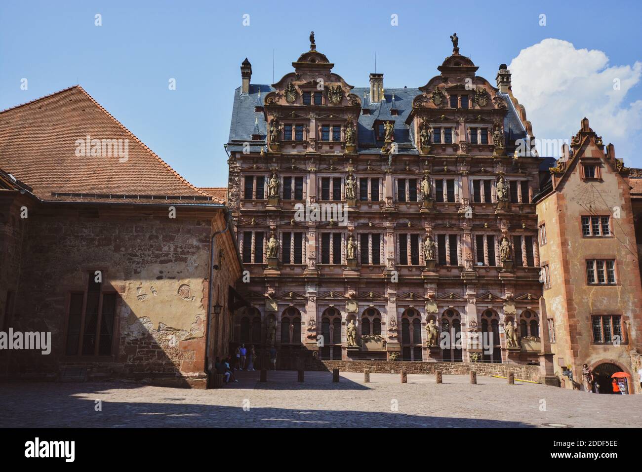 Heidelberg architecture, historic windows and statues Stock Photo