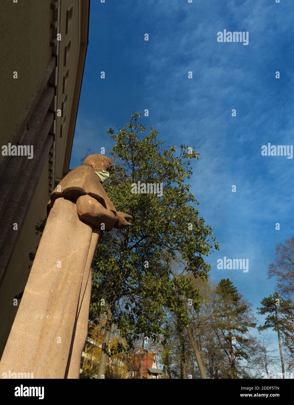 A sculpture wearing a mask mandatory face masks corona in Jena Germany
