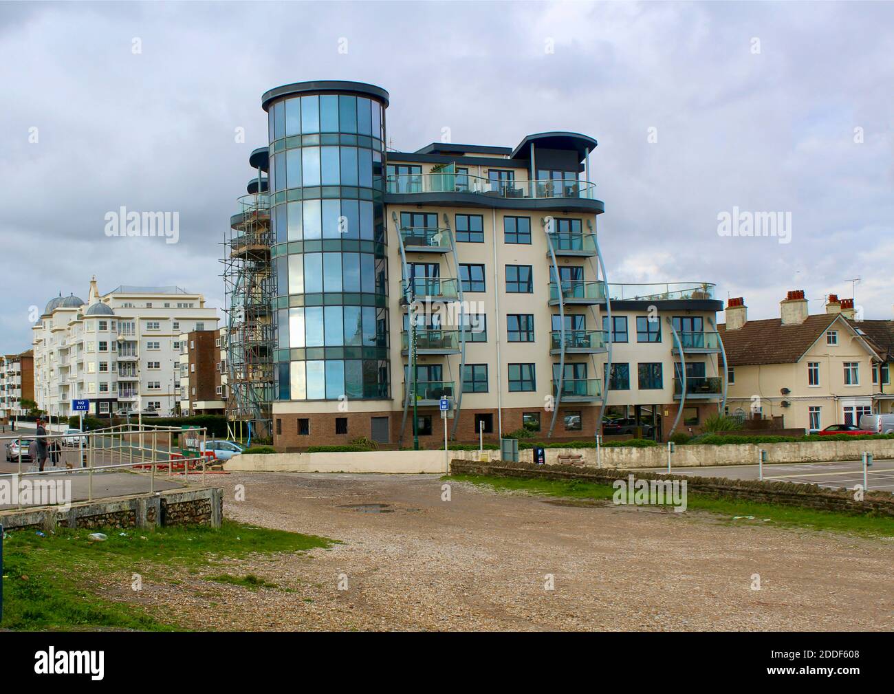 Residential block on Bognor regis seafront close to the entrance to Butlins holiday camp Stock Photo