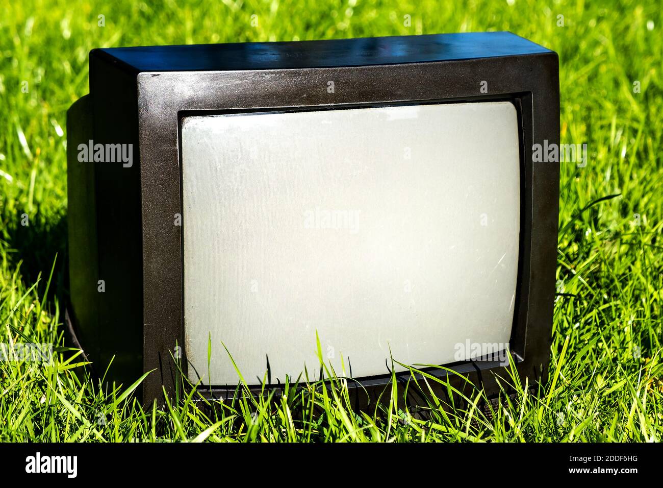 Old Analog Television Set on the Grass outdoor Stock Photo Alamy