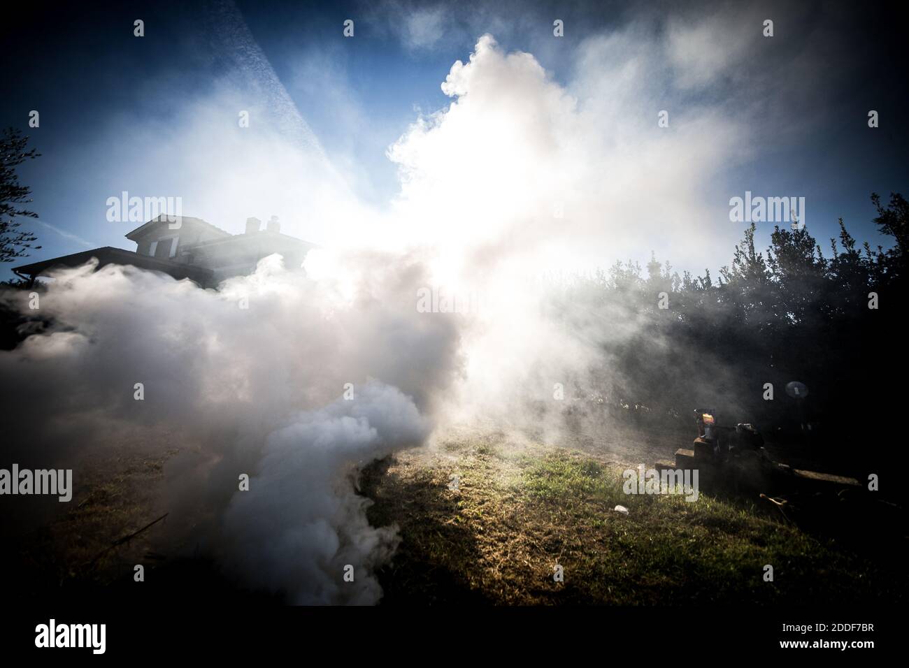 Fire smoke in the countryside Stock Photo
