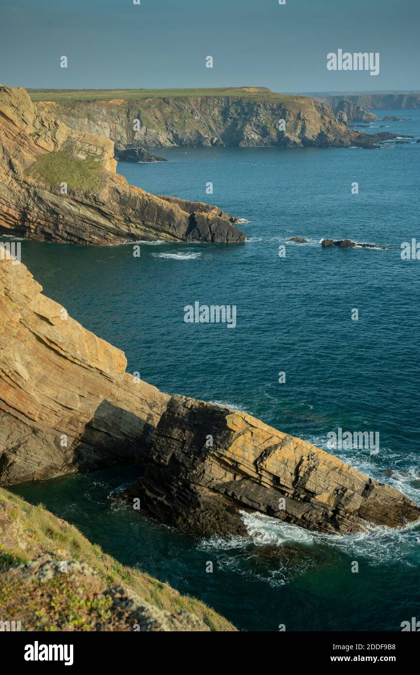 Looking south along the coast from near Martins Haven, Pembrokeshire Coast National Park, West Wales. Stock Photo
