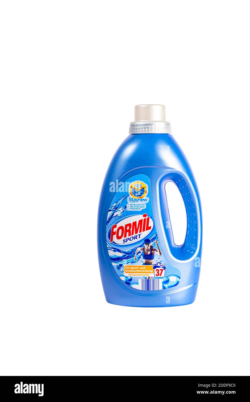Liquid detergent in plastic bottles. The city of Kamenskoye, Ukraine