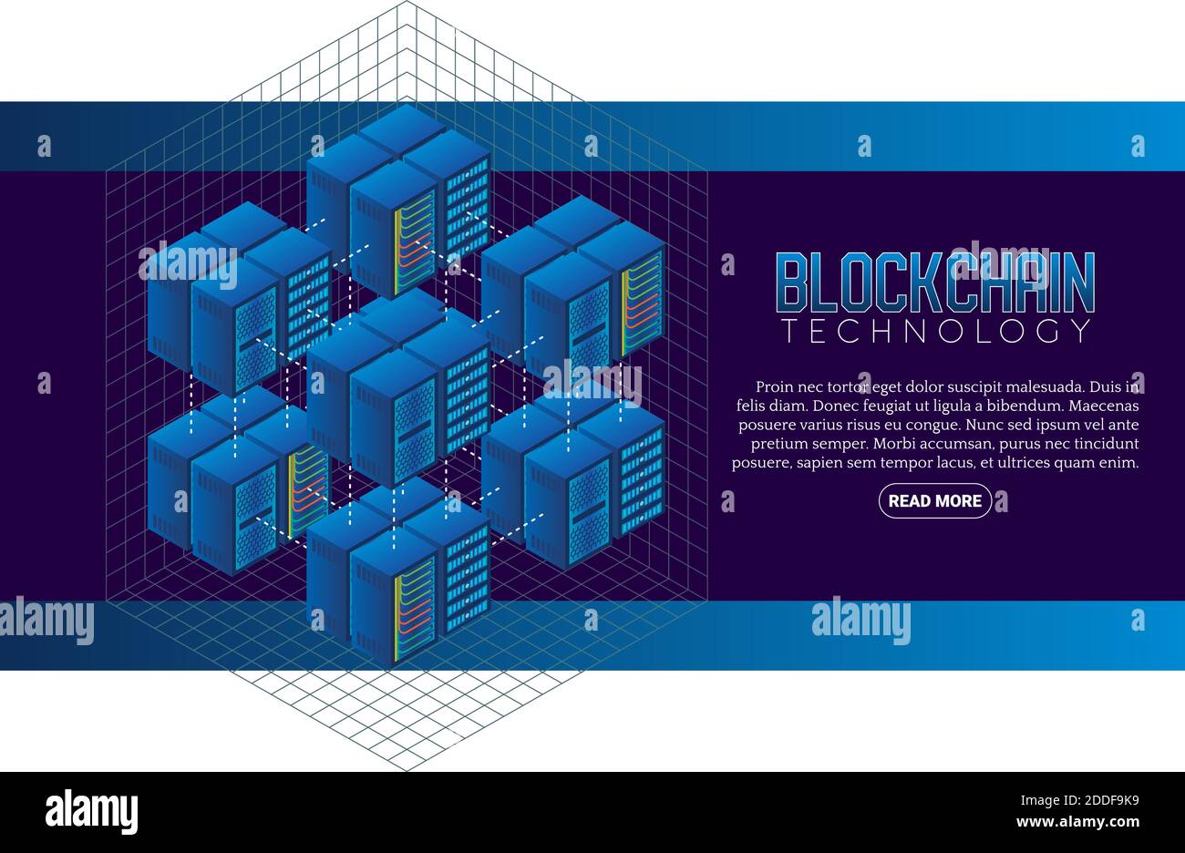 Blockchain technology vector isometric banner Stock Vector