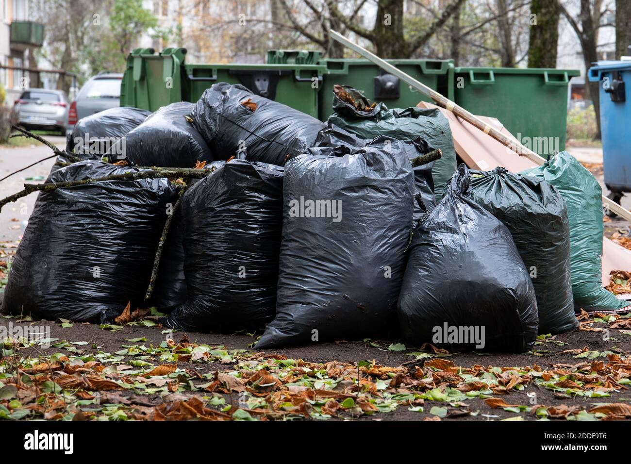 Stack of garbage bag or bin bag. Waste sorting, tidy and clean
