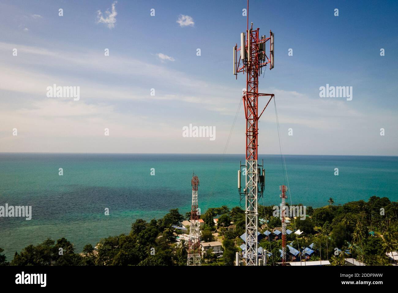 telecommunications 4G, 5G mast on tropical Island with ocean and blue sky  Stock Photo - Alamy