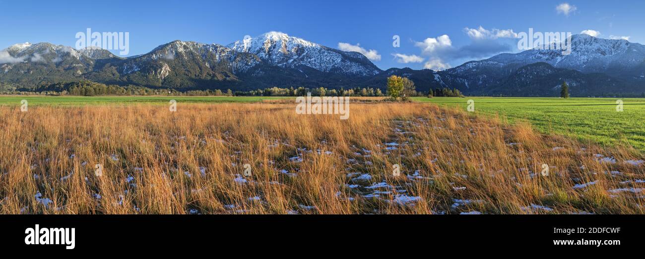 geography / travel, Germany, Bavaria, Schlehdorf, chief snow on the Jochberg (peak) in the autumn, Sch, Additional-Rights-Clearance-Info-Not-Available Stock Photo
