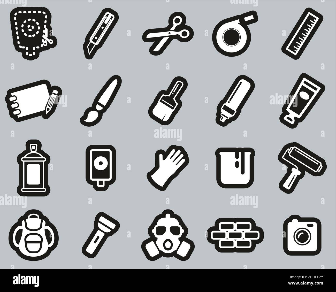 Stencil & Street Art Icons White On Black Sticker Set Big Stock Vector ...