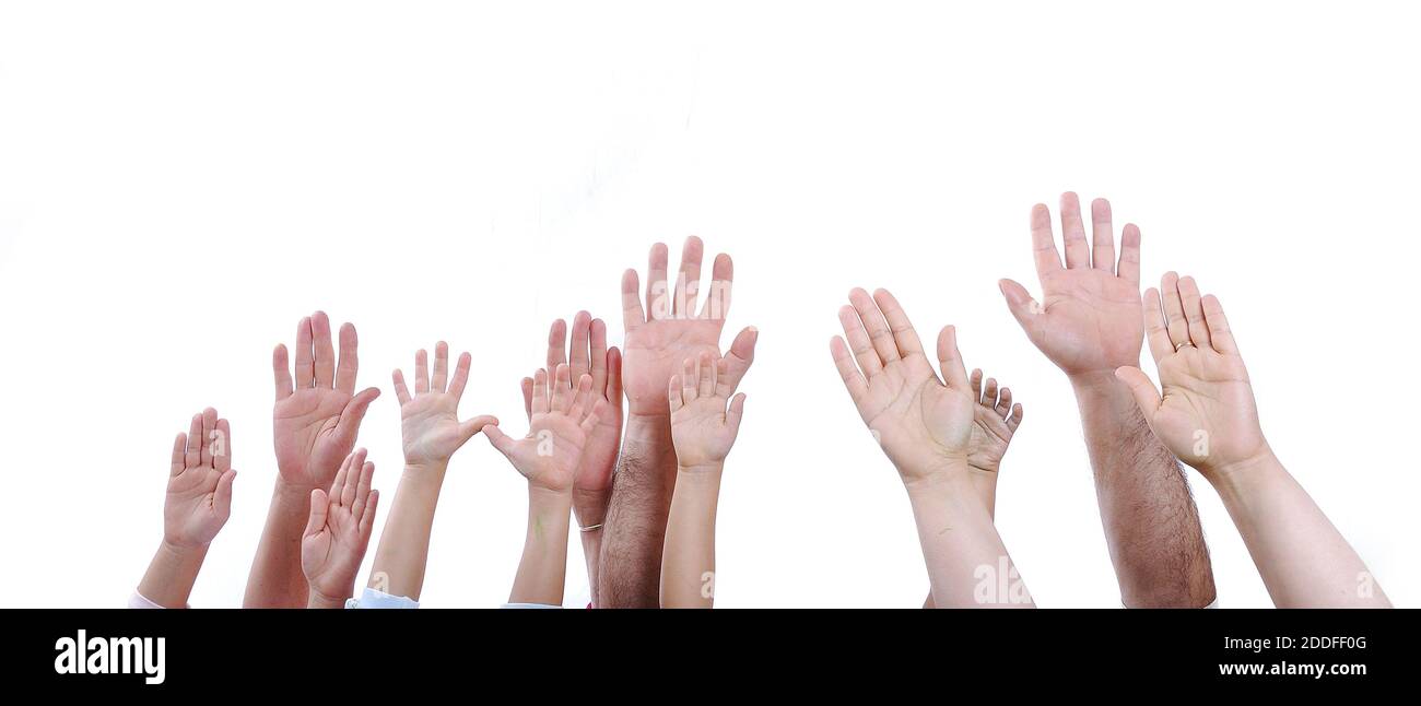 Many different sizes hands on isolated background Stock Photo Alamy
