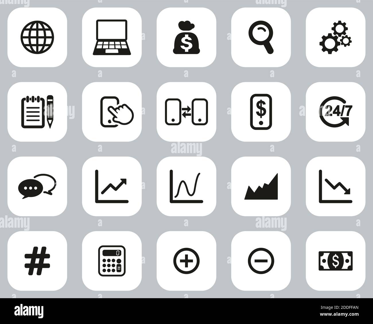 Stock Market Or Stock Exchange Icons Black & White Flat Design Set Big ...