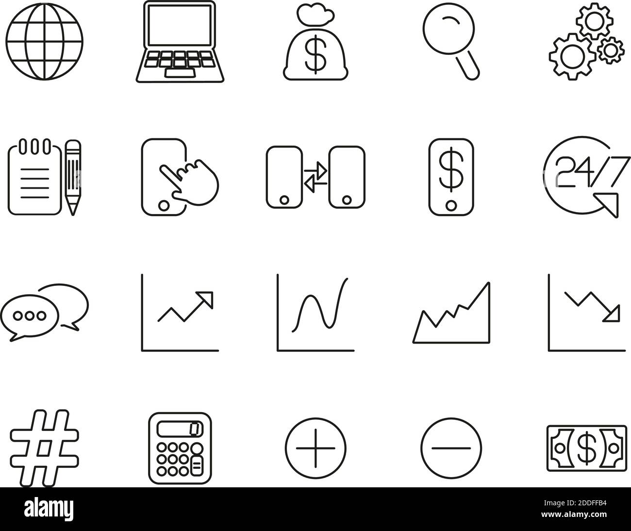 Stock Market Or Stock Exchange Icons Black & White Thin Line Set Big ...