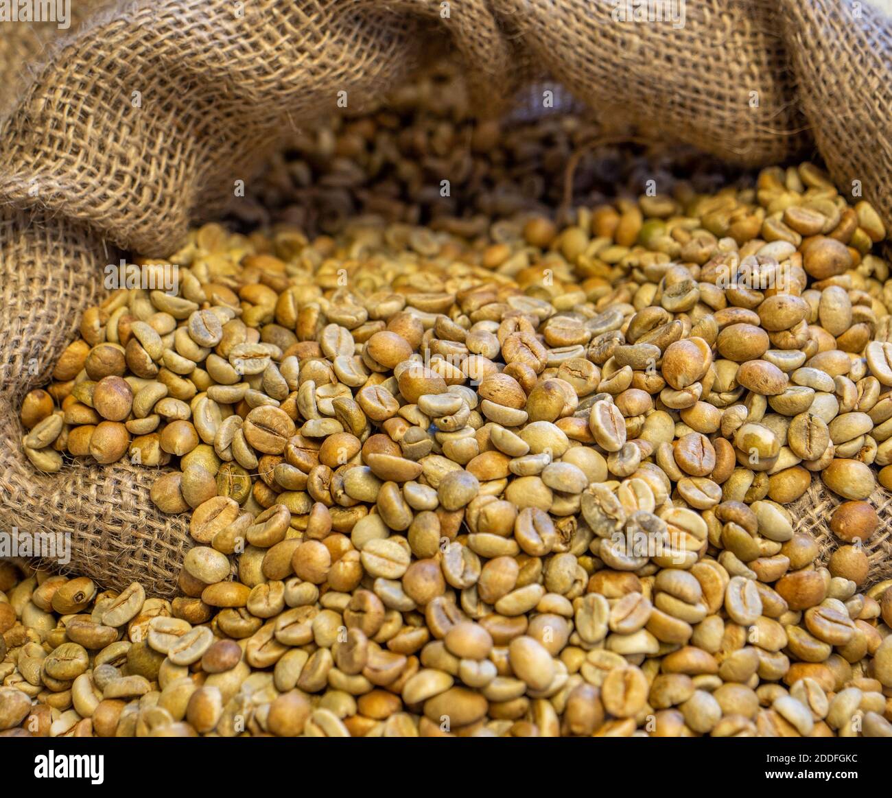 Green Coffee Beans in a hessian sack Stock Photo - Alamy