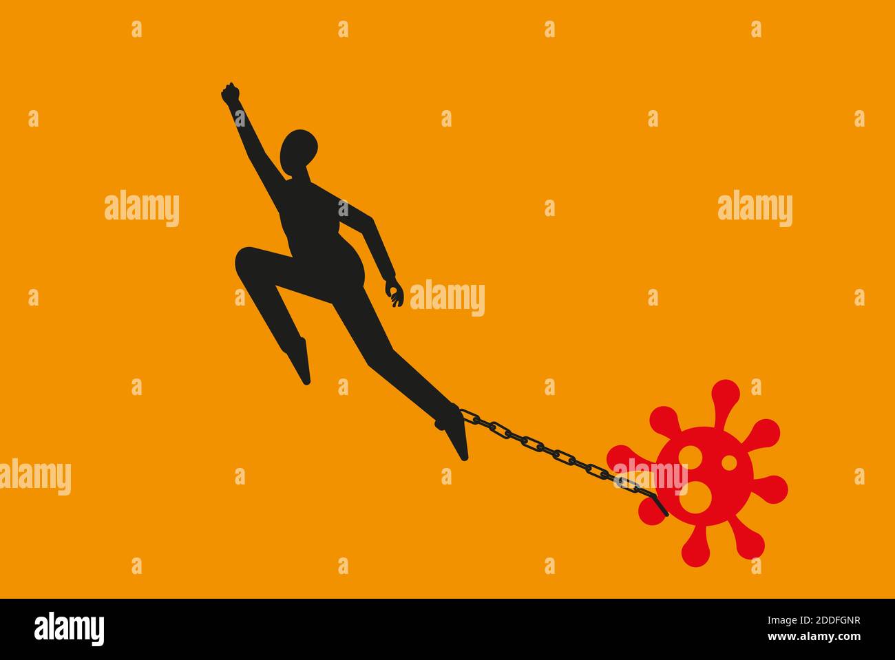 Man trying to breaking free from covid virus vector illustraion Stock Vector