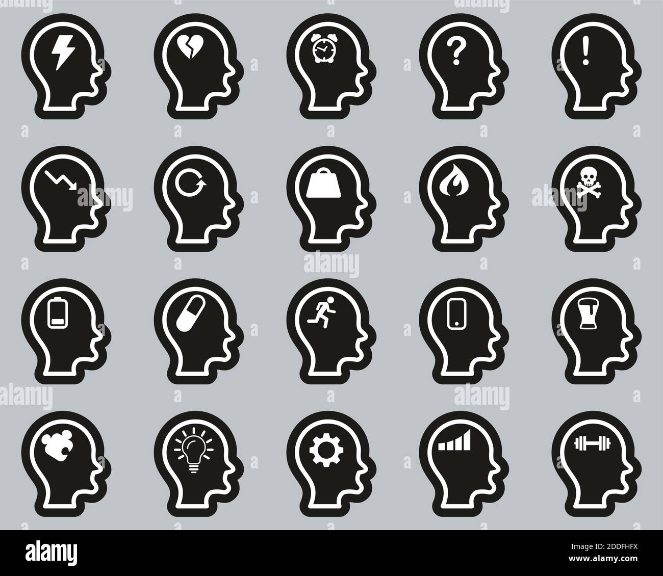 Stress & Pressure Icons White On Black Sticker Set Big Stock Vector ...