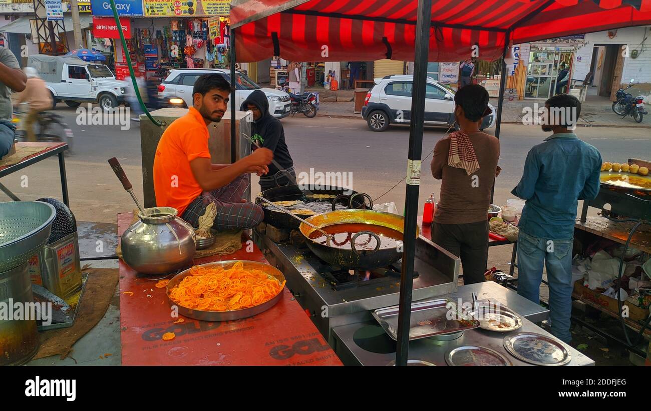 November 2020- Mahroli, Jaipur, India / Indian confectioner making ...