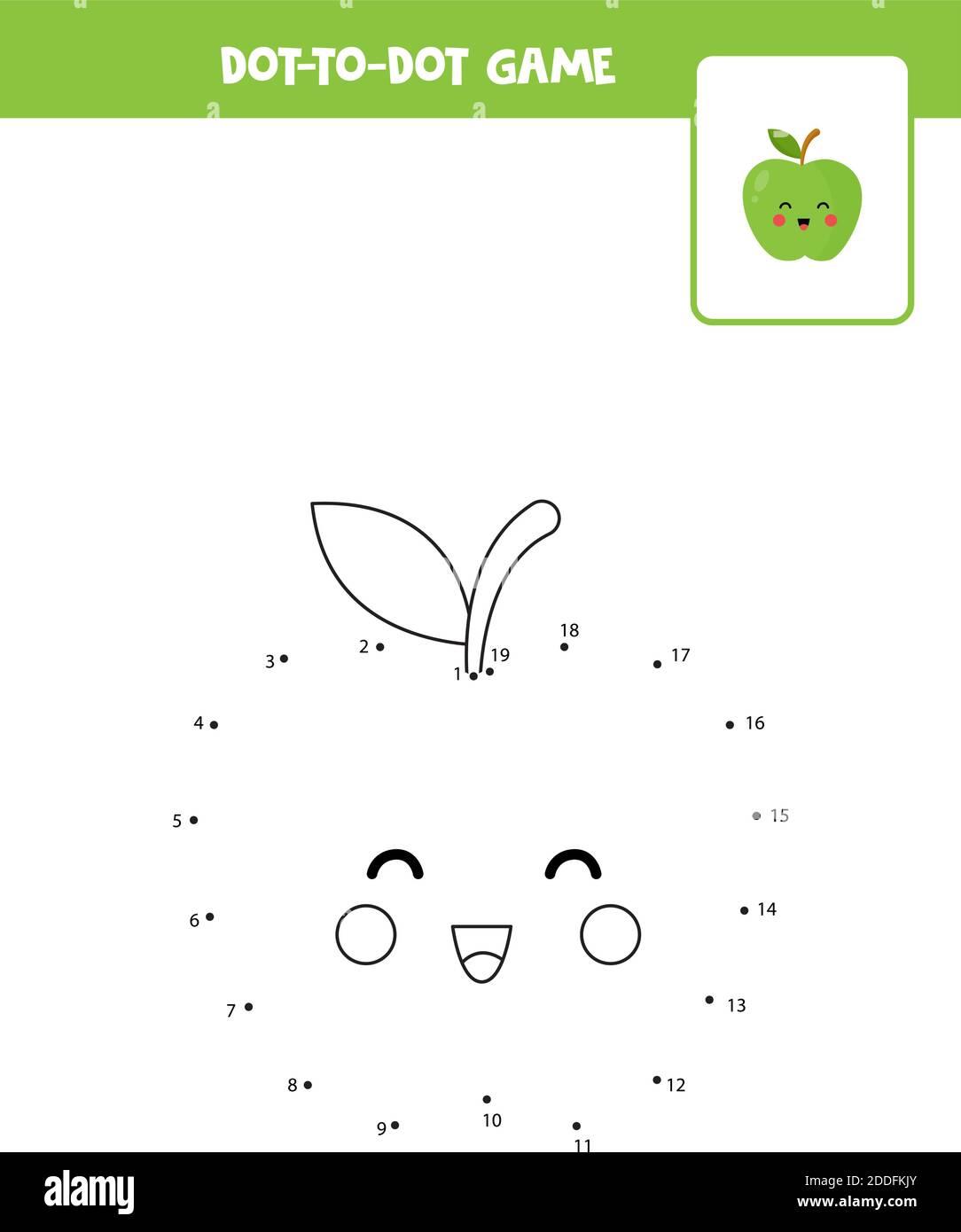 Dot to dot game with cute kawaii apple. Connect the dots. Math game ...