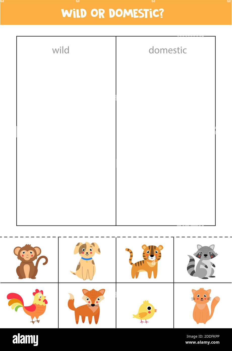 Wild or domestic animals. Sorting game for preschool kids. Educational  logical worksheet Stock Vector Image & Art - Alamy