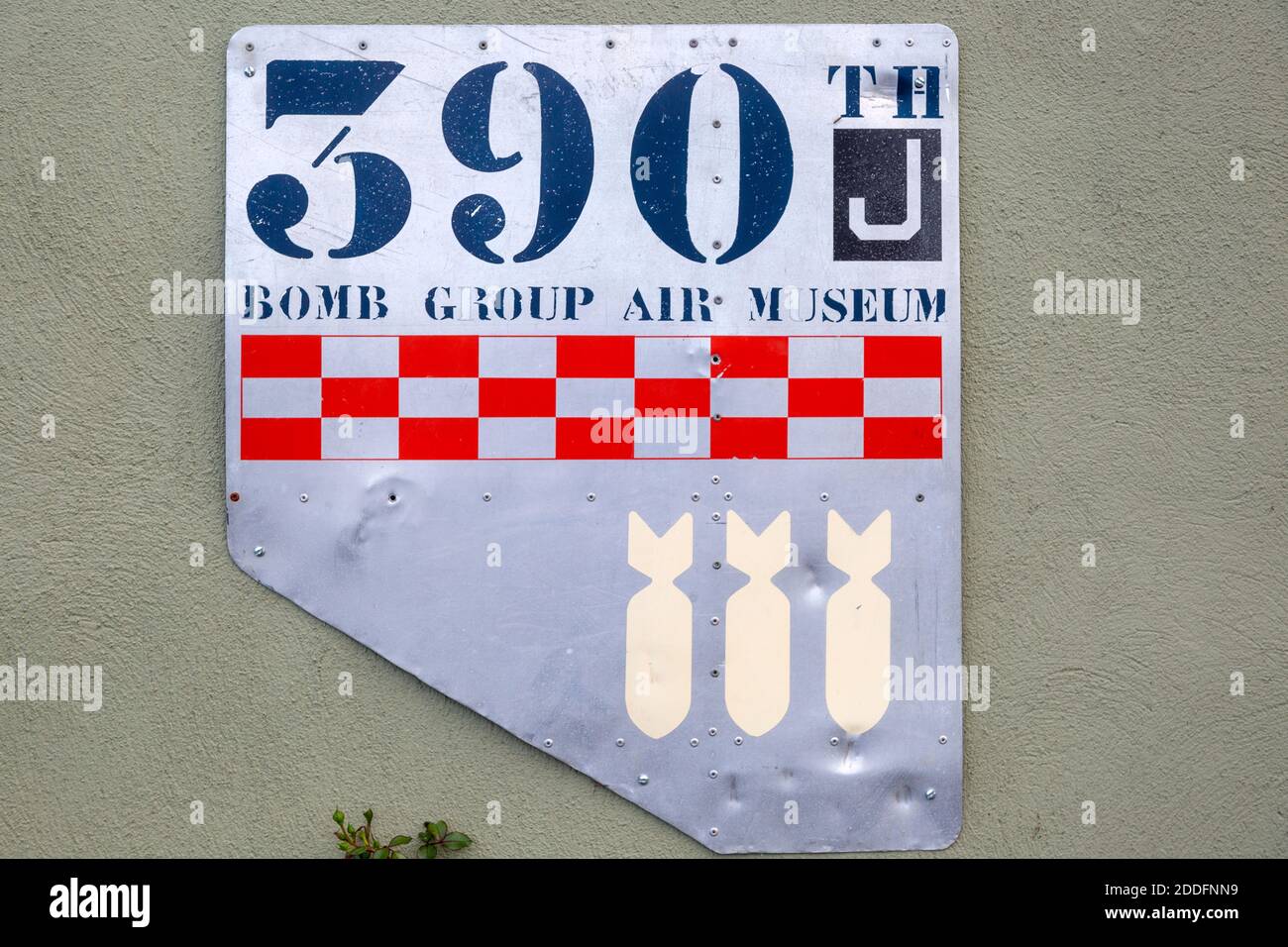 Sign for 390 Bomb Group air museum, Parham airfield, Suffolk, England, UK Stock Photo