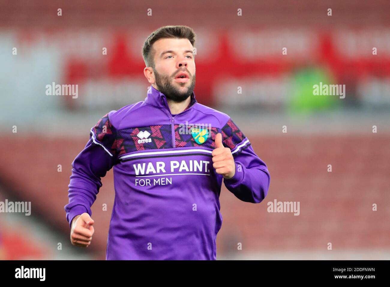 Grant Hanley #5 of Norwich City warms up for the game Stock Photo